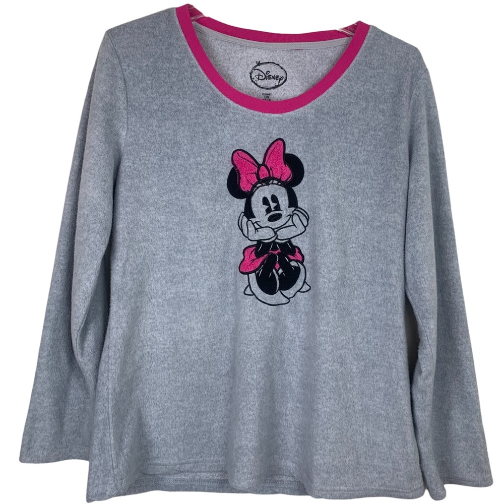 Disney Store Girls Minnie Mouse L 12/14 Long Sleeve Fleece Sleepwear Shirt